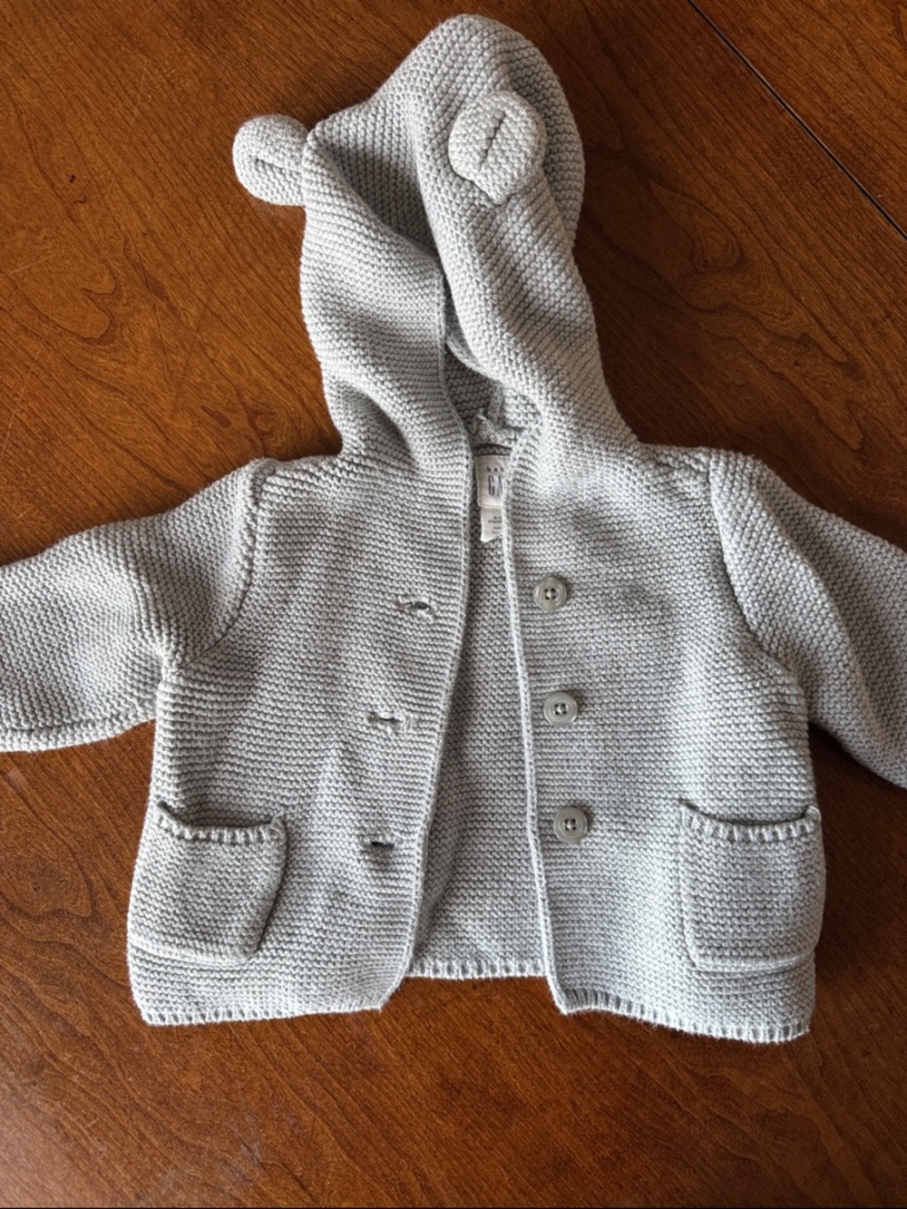 Gap Baby Knit Hooded Cardigan with Ear Details - Light Gray